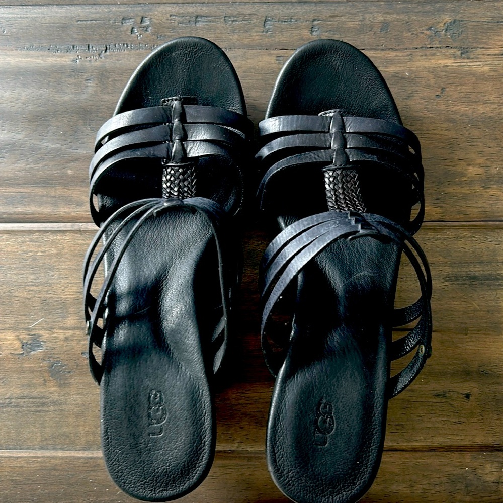 UGG Mattie Black Leather Sandals SZ 8.5